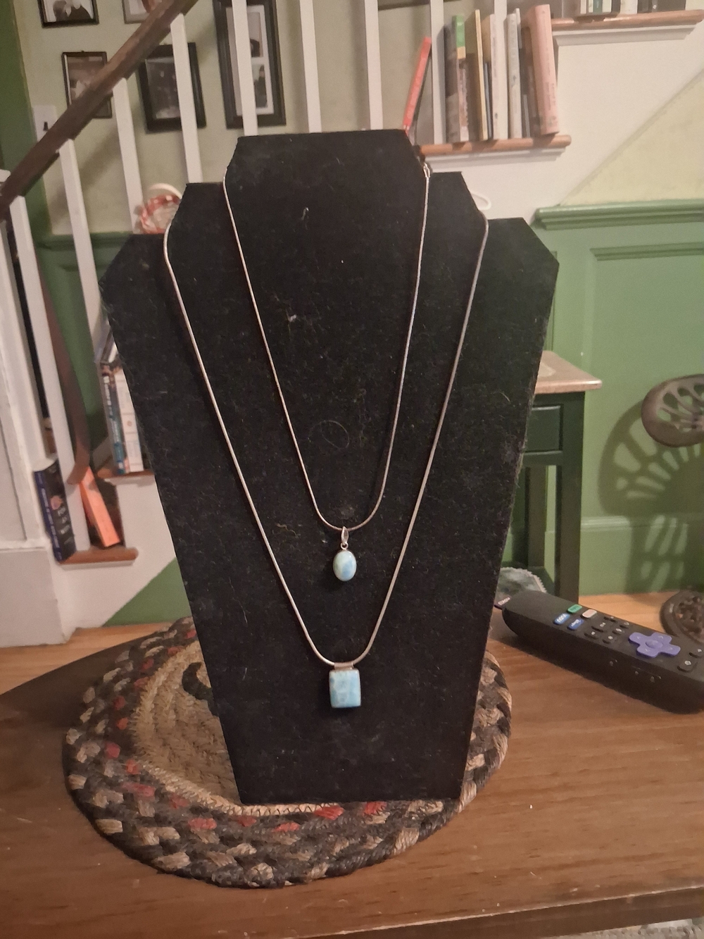 2 Sterling Silver 925 Larimar Pendants. The Chains are NOT silver